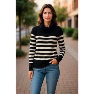 Cyrus New York XL Cowl Neck Sweater Black White Stripe NWT Cozy Fall Top